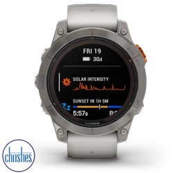 fēnix® 7 Pro – Sapphire Solar Edition Titanium with Fog Grey Ember Orange Band fēnix® 7 Pro – Sapphire Solar Edition Titanium with Fog Grey Ember Orange Band