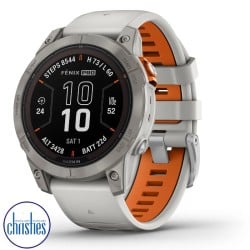 fēnix® 7 Pro – Sapphire Solar Edition Titanium with Fog Grey Ember Orange Band