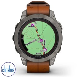 fēnix® 7 Pro – Sapphire Solar Edition Titanium with Chestnut Leather Band fēnix® 7 Pro – Sapphire Solar Edition Titanium with Chestnut Leather Band