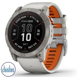 fēnix® 7X Pro Sapphire Solar Edition Titanium with Fog Grey/Ember Orange Band