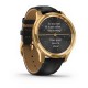 Garmin vívomove Luxe 24K Gold IP Stainless Steel Case with Black Embossed Italian Leather Band. Stylish, traditional analog watch design with real watch hands, including a touchscreen display only visible when you need it   Domed sapphire crystal lens and