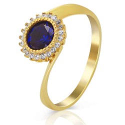 9ct Yellow Gold and Sapphire Coloured Cubic Zirconia Ring