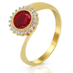 9ct Yellow Gold and Ruby Coloured Cubic Zirconia Ring