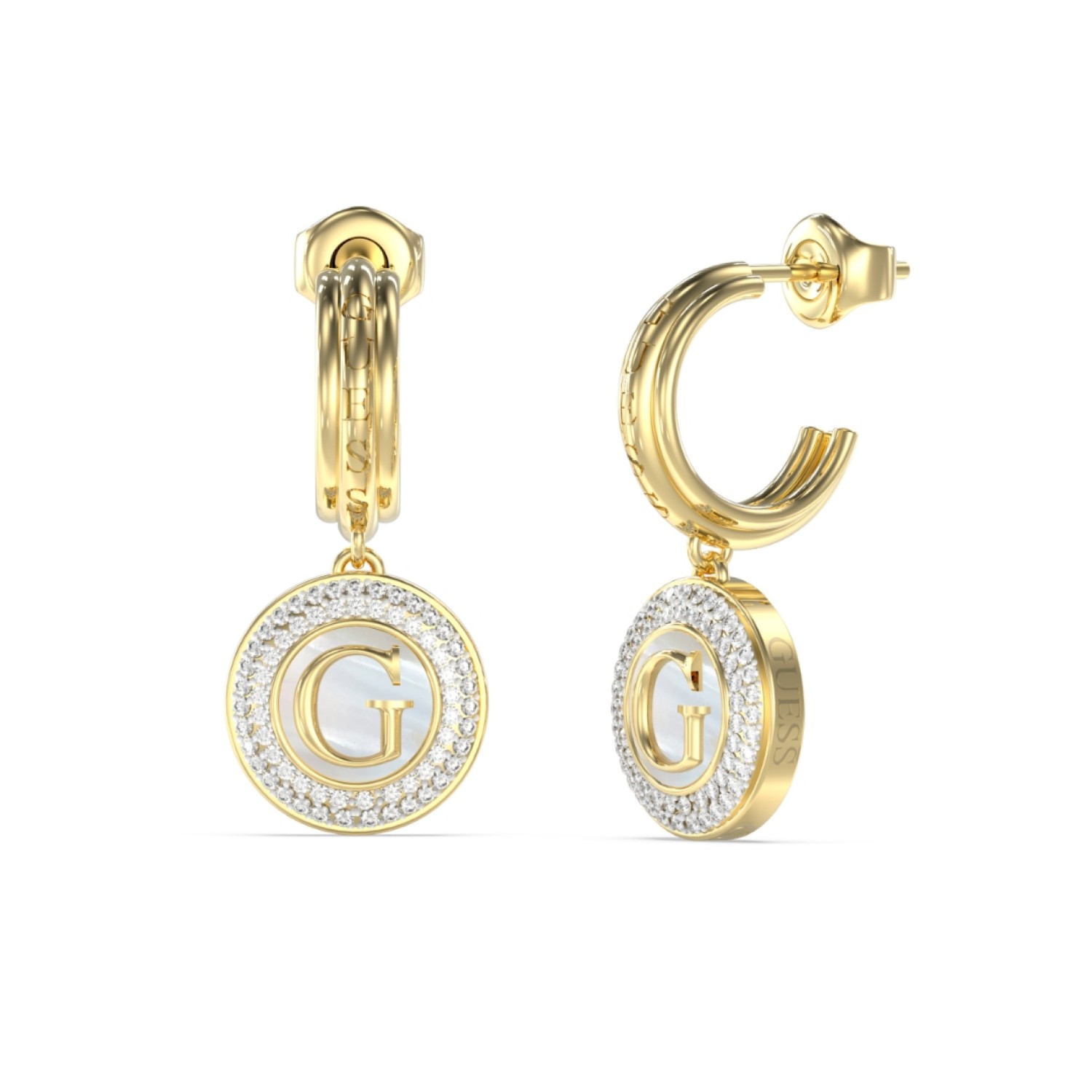GUESS 30mm Pearly G Coin Hoops JUBE06204JWYGT/U – Guess Jewellery Auckland | GUESS jewellery effortlessly transitions from daytime to nighttime wear, Fast Free Delivery from Auckland GUESS 30mm Pearly G Coin Hoops JUBE06204JWYGT/U by Guess Jewellery