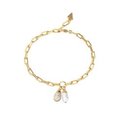 GUESS Gold-Tone Ladies Pearly Charm Bracelet JUBB06478JWYGL