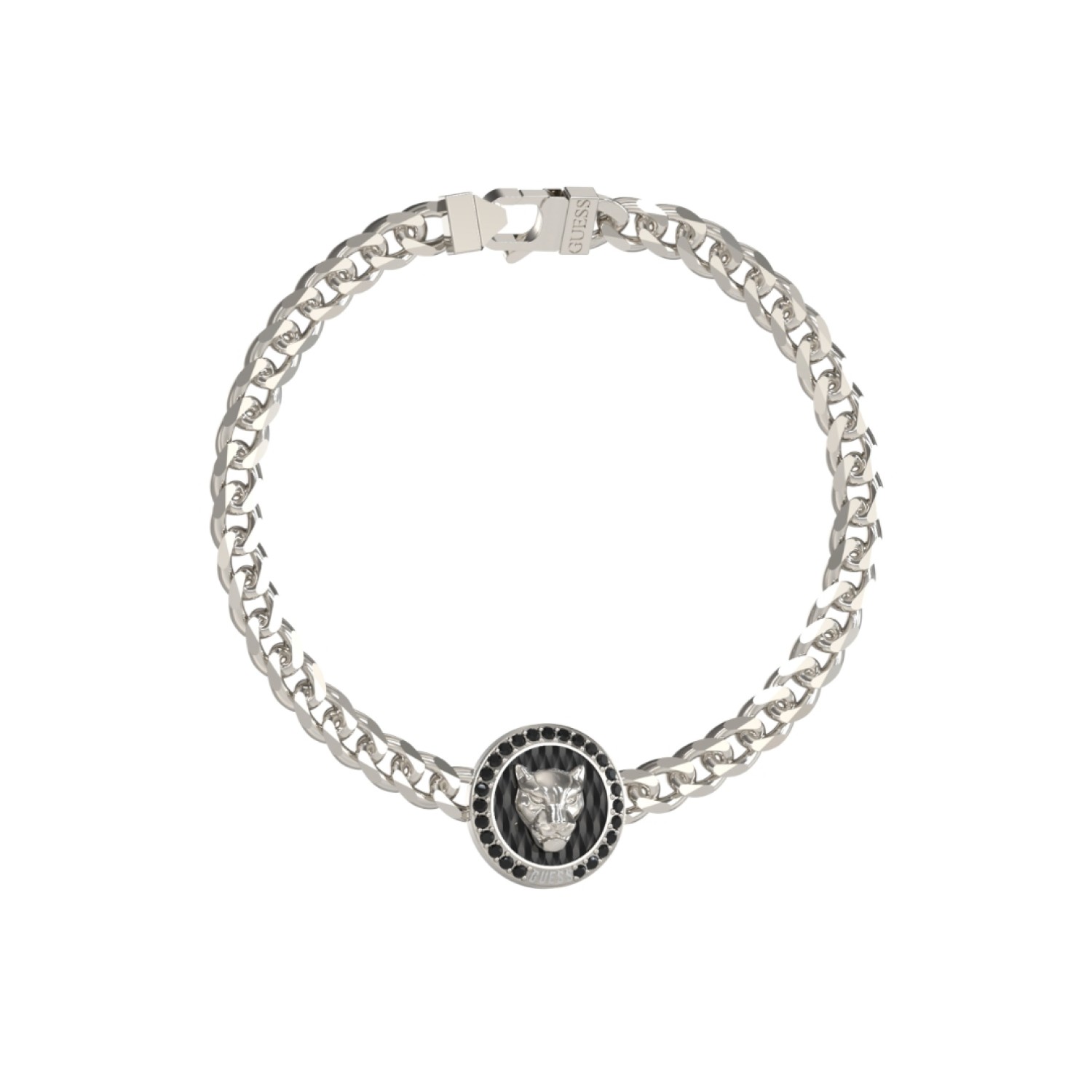 GUESS Mens Silver-Tone 15mm Panther Crystal Bracelet JUMB06090JWSTL by Guess Jewellery