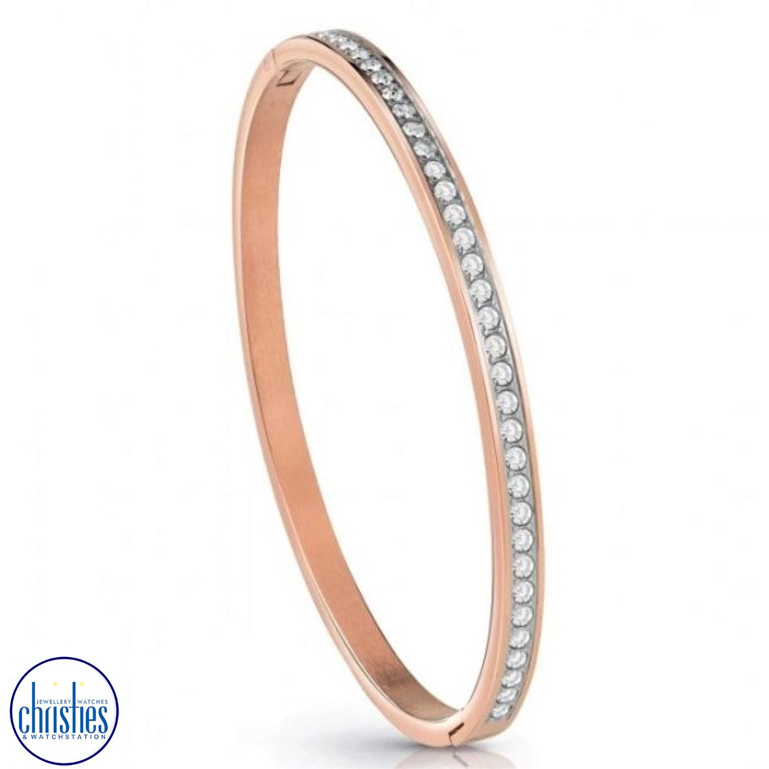 Christies Jewellery - Guess Rose Gold Plated Clear Crystal Bangle UBB02248JWRGL Guess Rose Gold Plated Clear Crystal Bangle UBB02248JWRGL UBB02248JWRGL