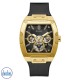 GW0202G1  GOLD TONE CASE BLACK GENUINE LEATHER/SILICONE WATCH. This is a stylish men's watch with a modern and sleek design.