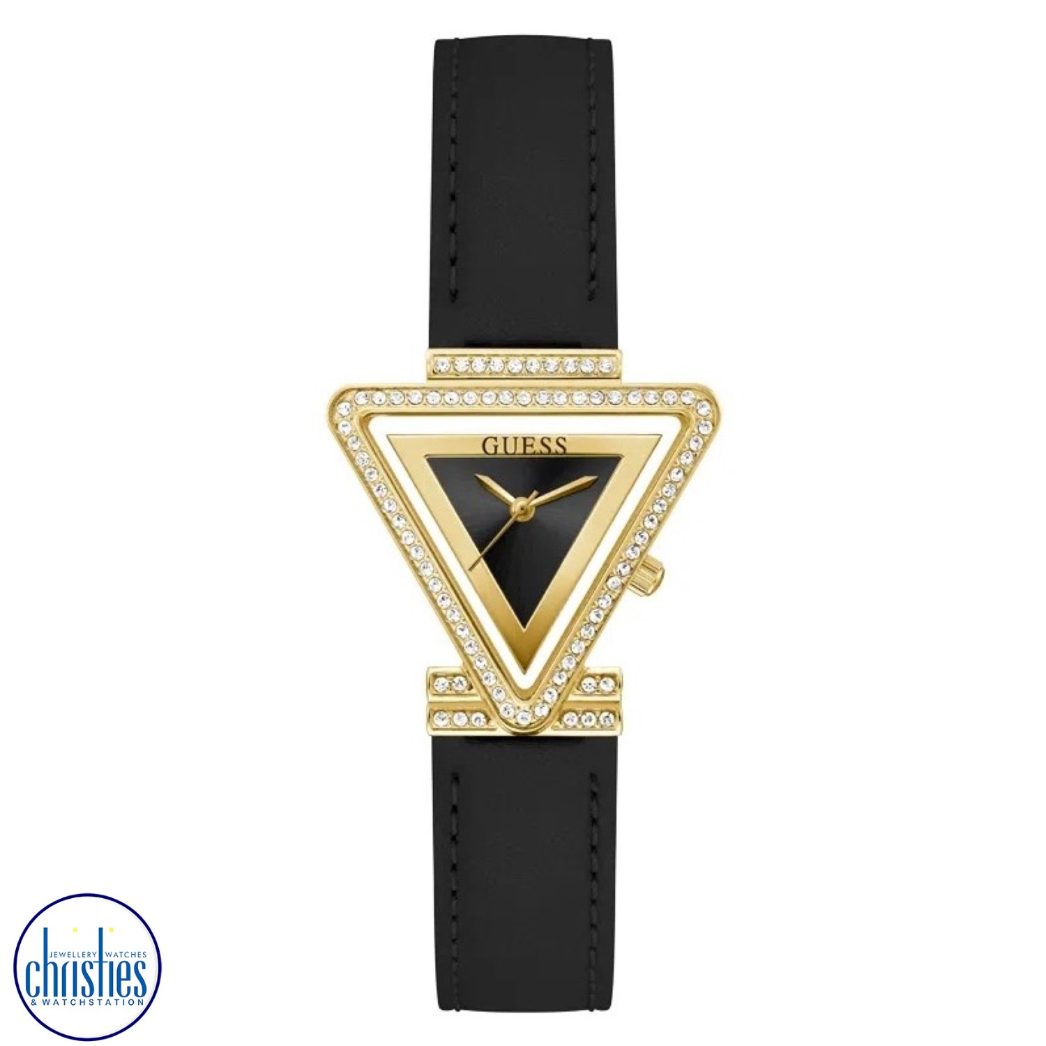 GW0504L5 Guess Fame Gold and Black Crystal Leather Watch GW0504L5