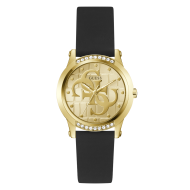 GW0860L1 GUESS Ladies Black Gold Tone Analogue Watch