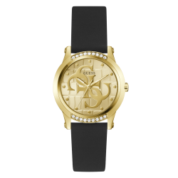 GW0860L1 GUESS Ladies Black Gold Tone Analogue Watch
