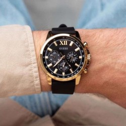 GW0913G2 GUESS Men's Black Gold Tone Multi-function Watch