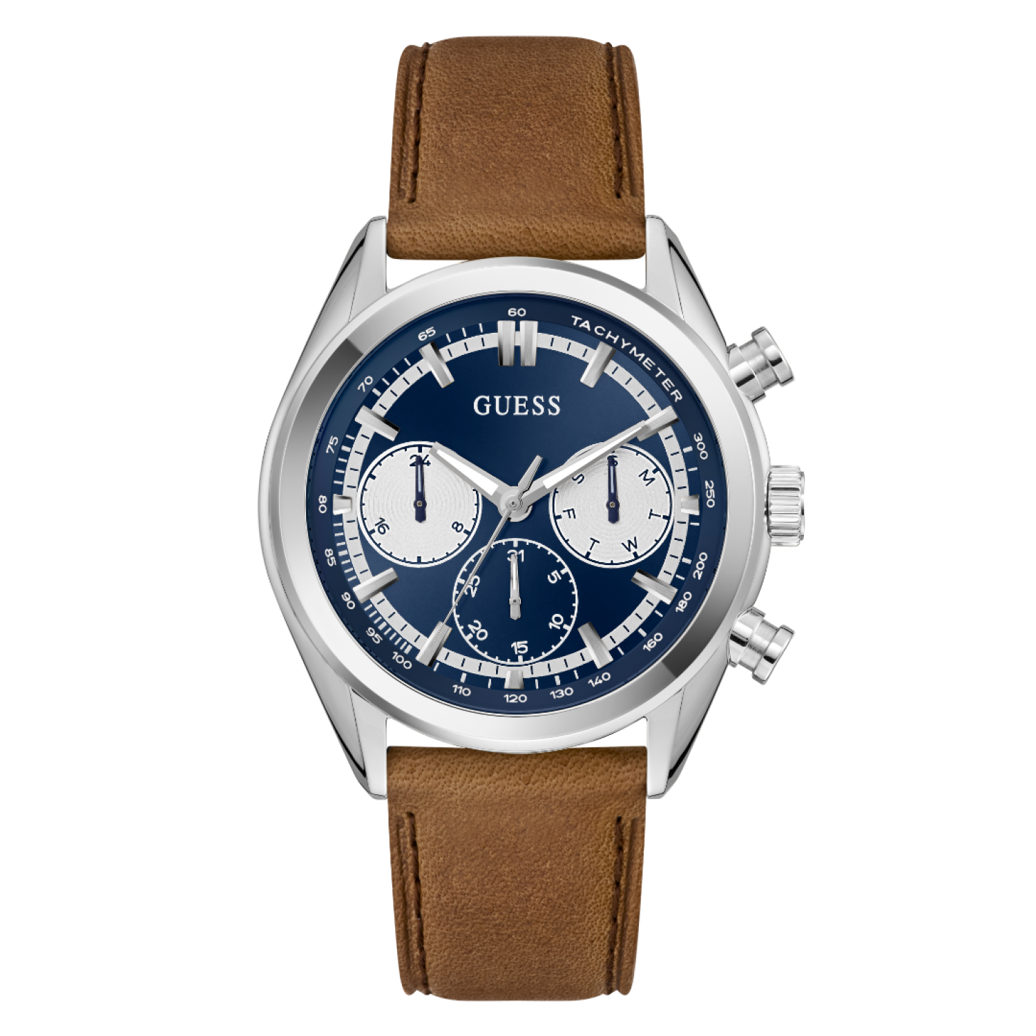 GW0972G1 Mens Brown Silver Tone Multi-function Watch by Guess