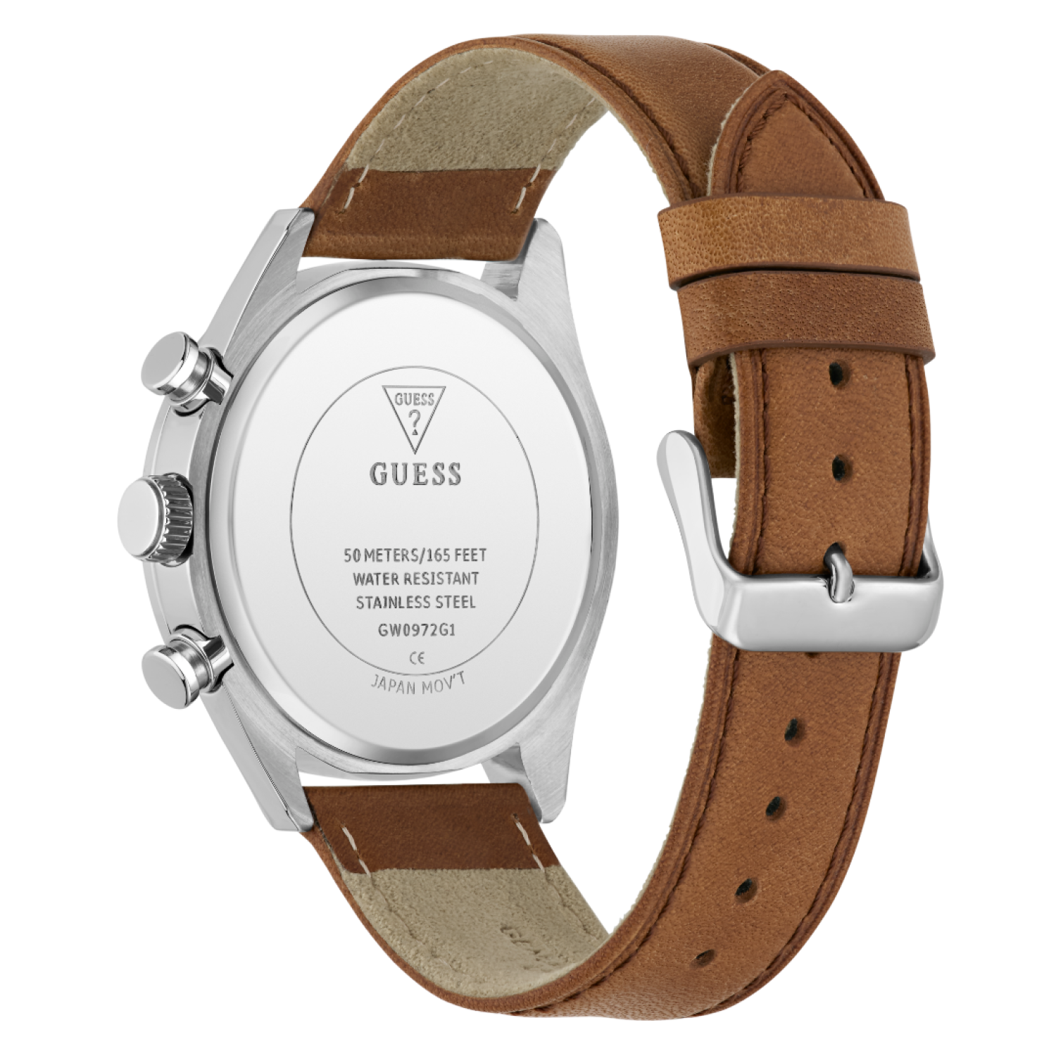 GW0972G1 Mens Brown Silver Tone Multi-function Watch by Guess