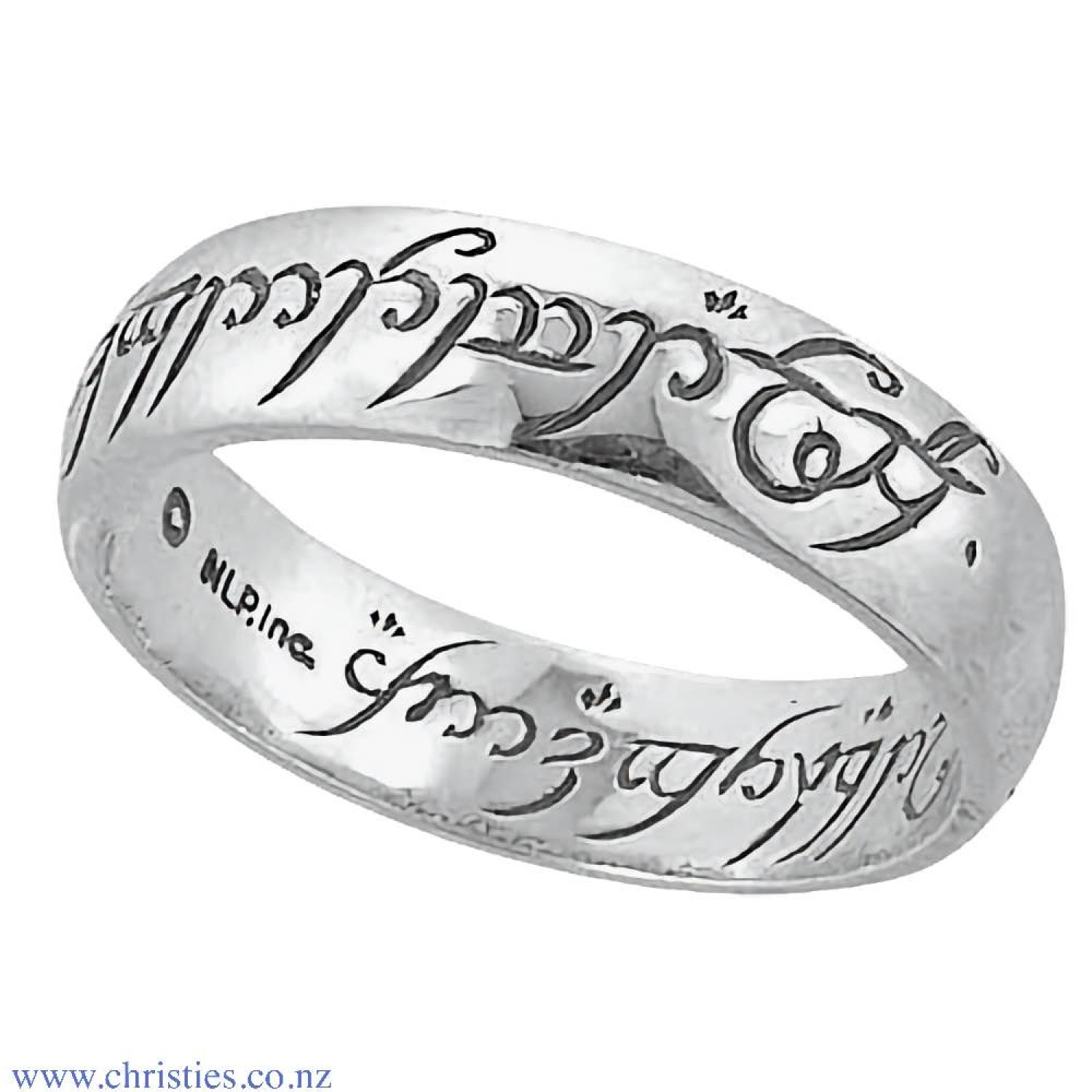 Lord of the Rings One Ring In Sterling Silver. One ring to rule them all, One ring to find them, One ring to bring them all and in the darkness bind them. Engraved with Elvish Runes in black anodised Elvish Script. The only Official Lord Of The Rings Ring