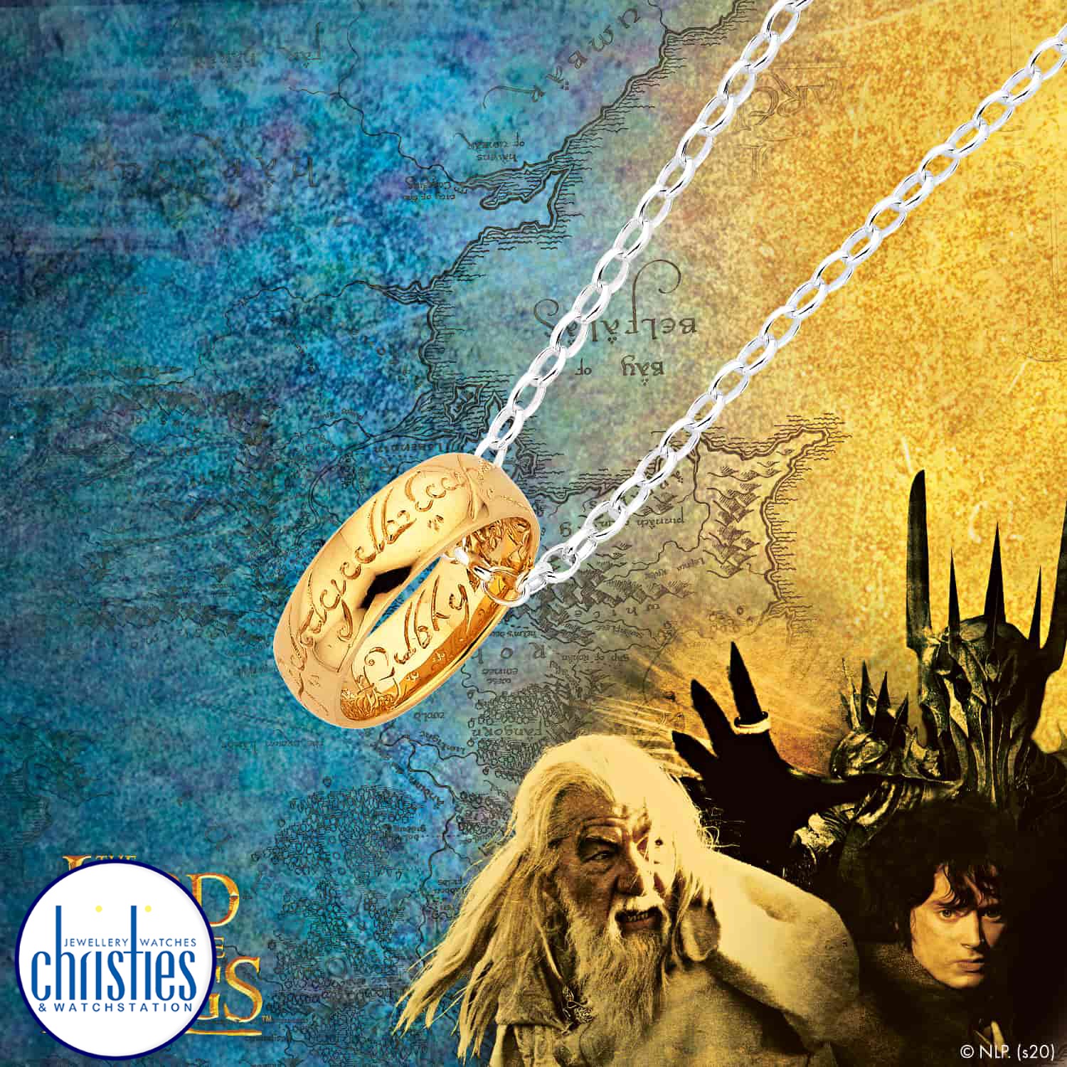 Lord Of The Rings Ring - Christies Diamond Jeweller Official Lord Of The Rings Ring of Power in 9K Gold. One ring to rule them all,One ring to find them,One ring to bring them all and in the darkness bind them. Engraved with Elvish Runes in black anodised Elvish Script. The only Official Lord of the Rings