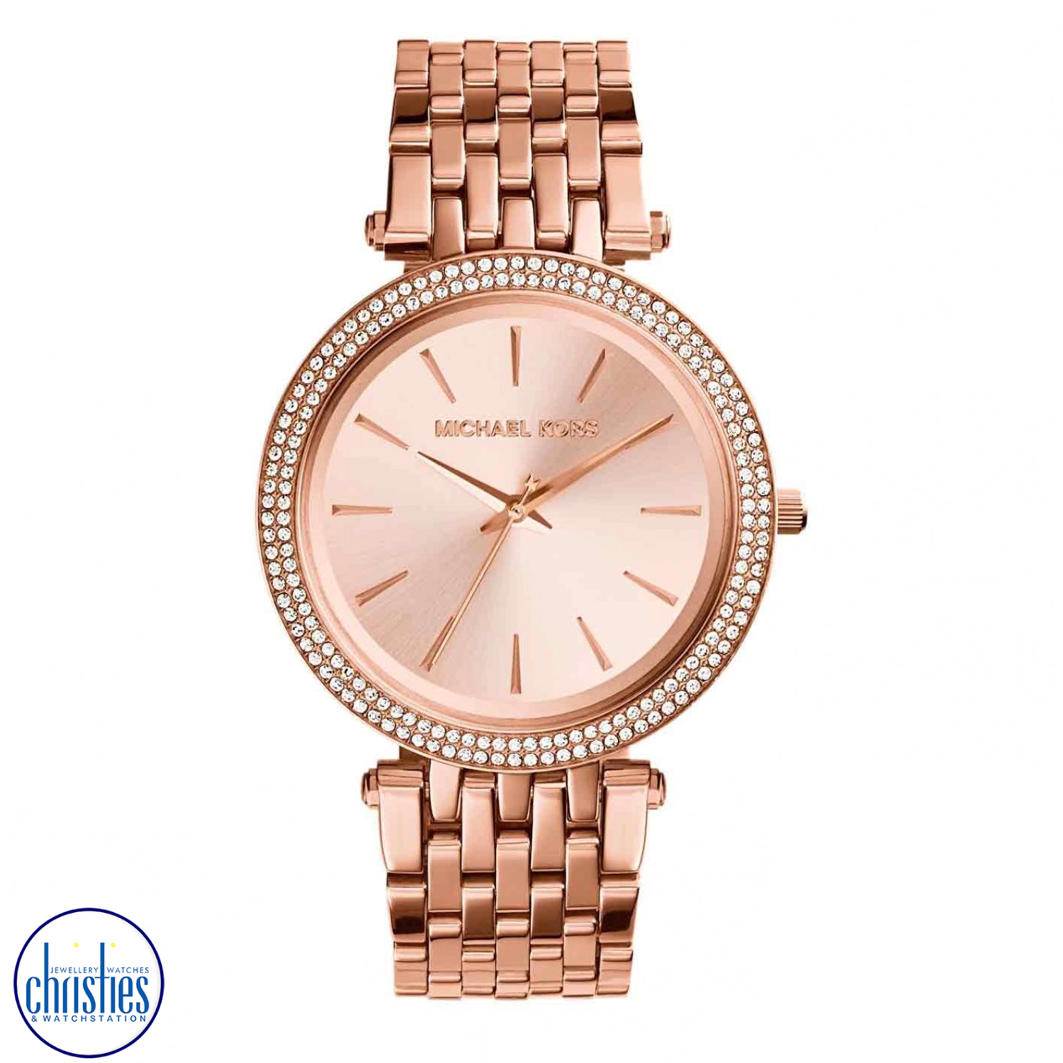 MK3192 Michael Kors Darci Pavé Rose Gold Tone Watch. A little glam, a little girl-next-door—Michael Kors Darci watch delivers standout style without going over the top. A pavé embellished bezel lends look-at-me flair, while the radiant rose gold tone brac