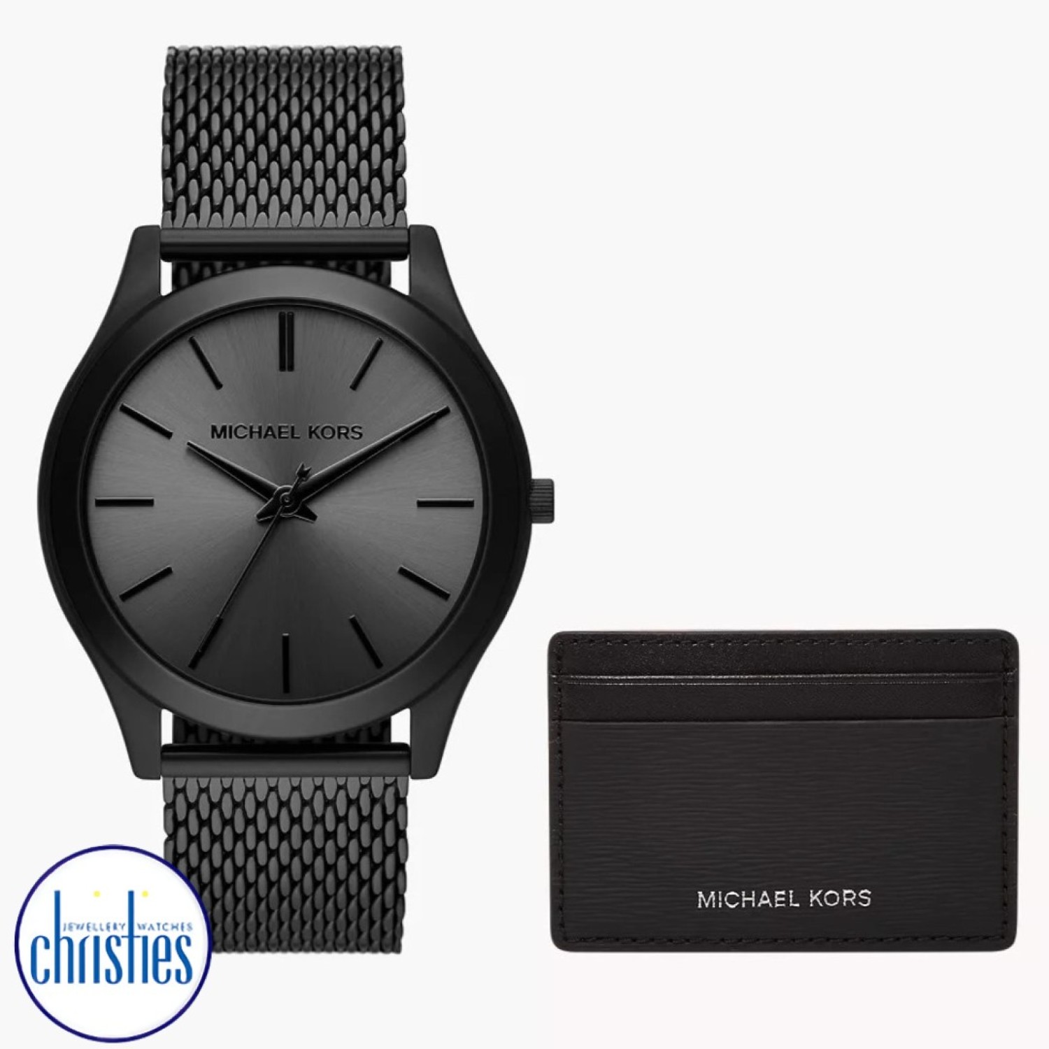 MK1085SET Michael Kors Slim Runway Black-Tone Watch and Card Case Gift Set MK1085SET Watches Auckland