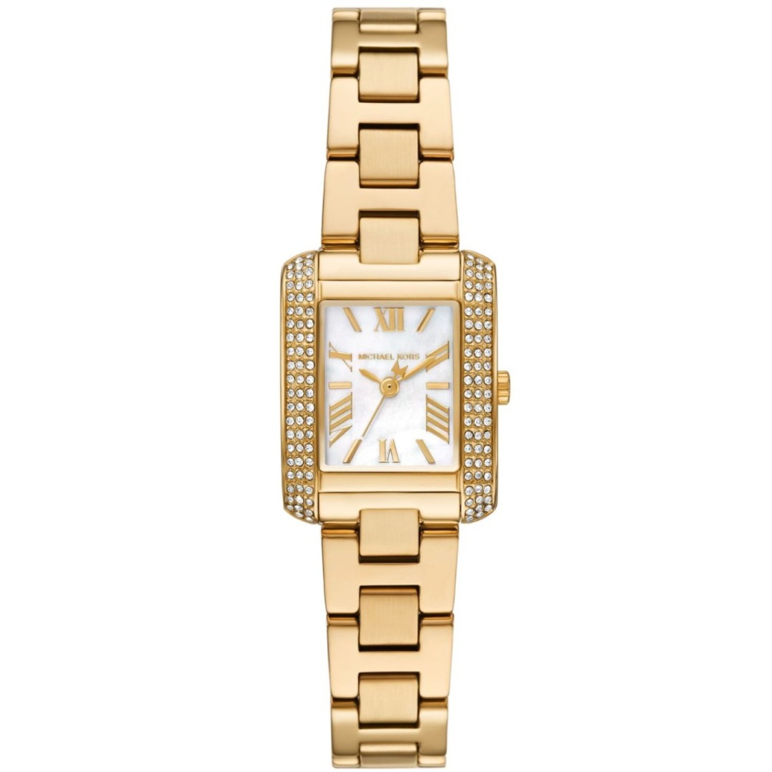MK4867 Michael Kors Emery Gold Tone Analogue Watch with rectangular case and crystal accents