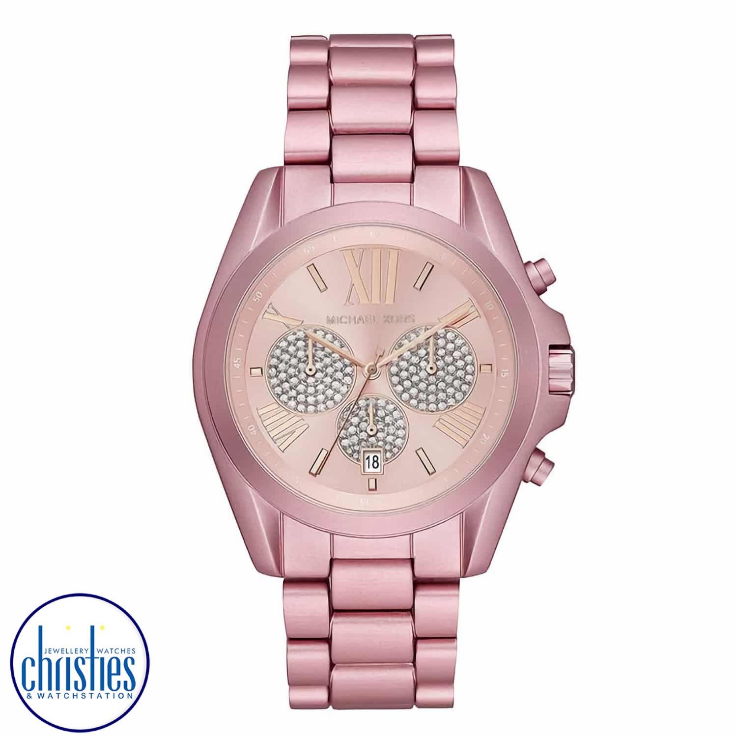MK6752 Michael Kors  Bradshaw Chronograph Watch. In the pink with lots of glitter the MK6752 Michael Kors  Bradshaw Chronograph Watch  Afterpay - Split your purchase into 4 instalments - Pay for your purchase over 4 instalments, due every tw michael kors 