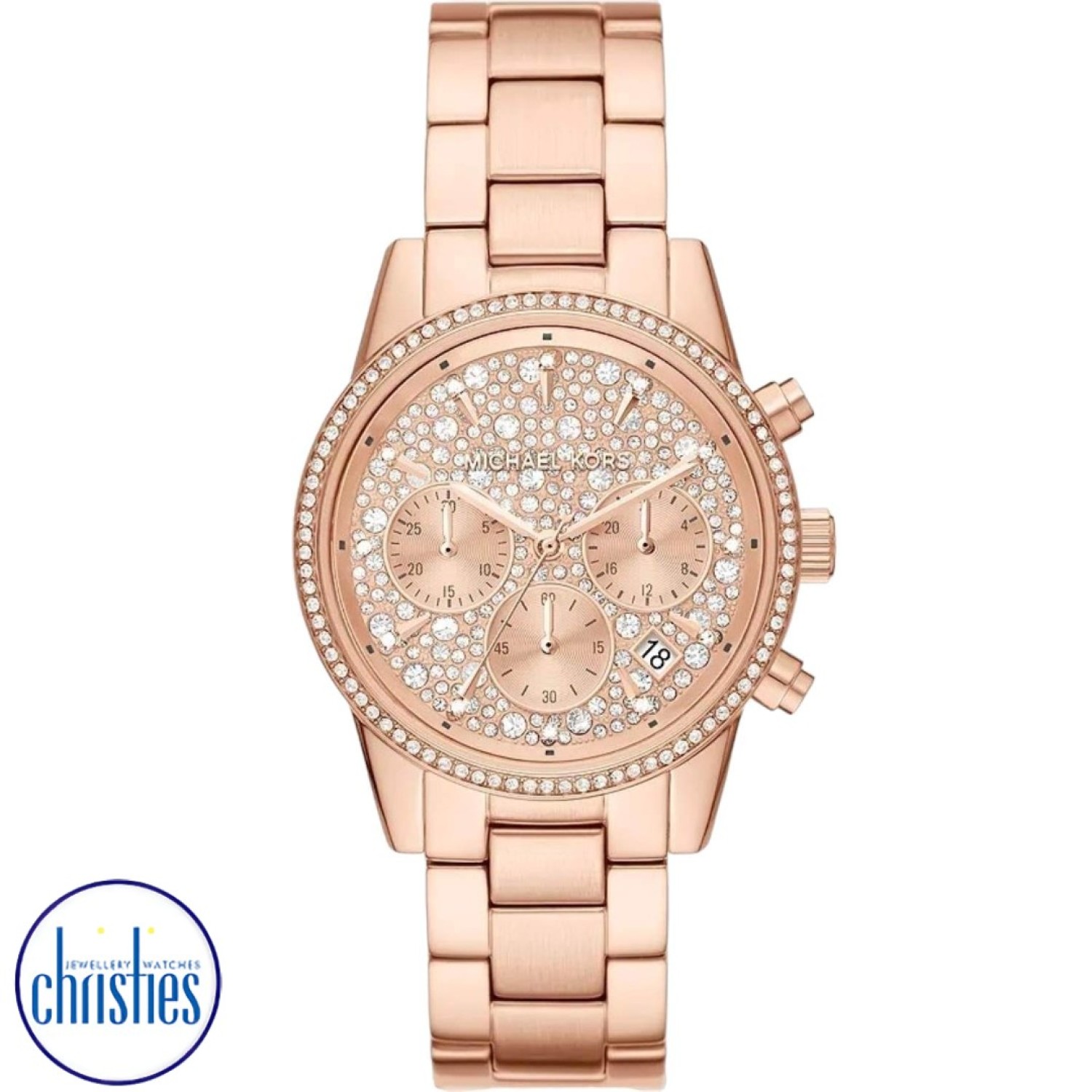 Christies Jewellery - MK7302 Michael Kors Ritz Chronograph Rose Gold-Tone Watch Watches Auckland NZ MK7302 Michael Kors Ritz Chronograph Rose Gold-Tone Watch MK7302 Watches Auckland