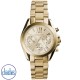 MK5798 Michael Kors Womens Chronograph Bradshaw Watch. From the Bradshaw Mini range this model is made from IP gold plated steel and has a round case shape. It has a champagne colour dial with combination hour markers in gold, slender gold hands, chronogr