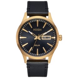 A134751000 Nixon Sentry Solar – Gold & Leather Watch with Black Dial