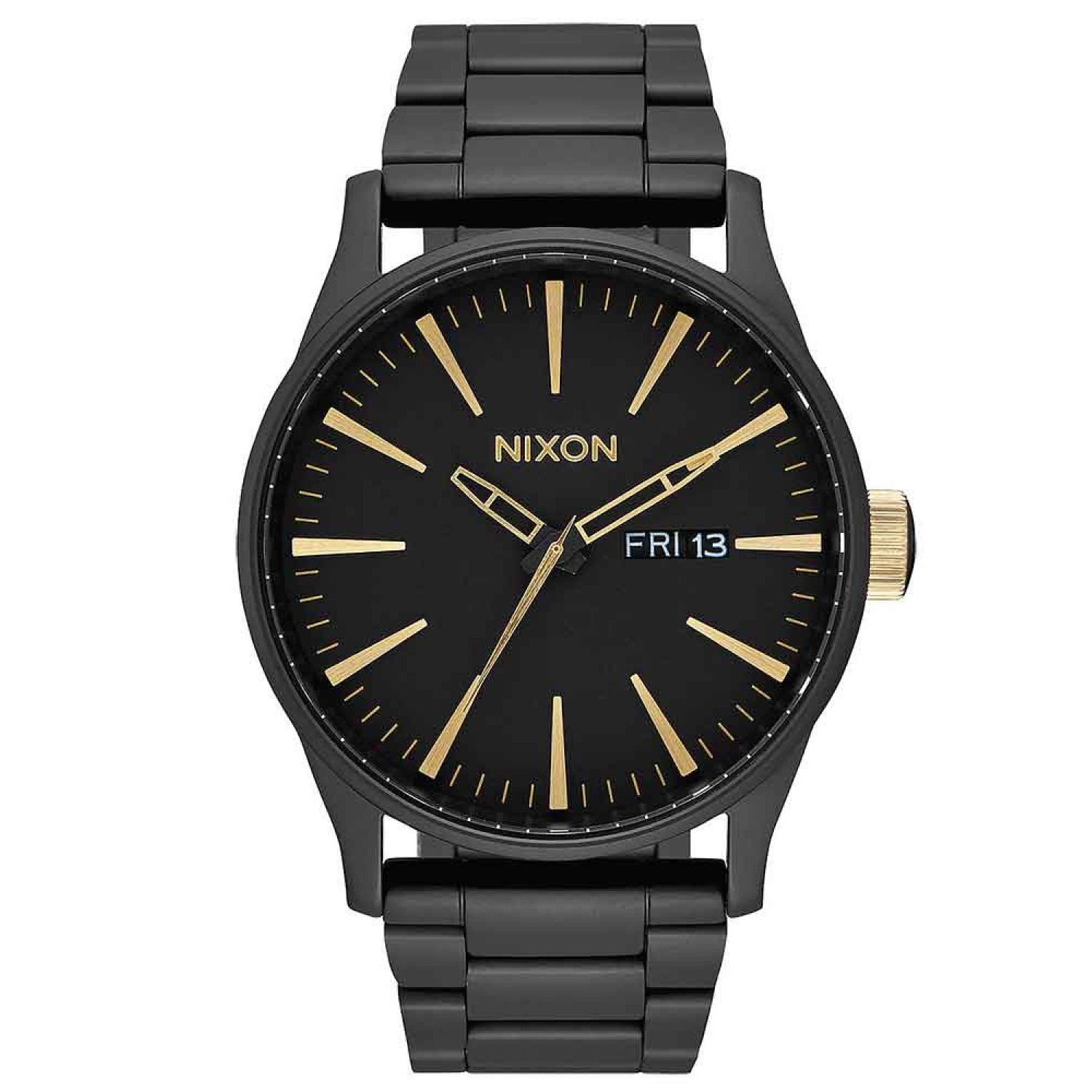 A3561041 NIXON Mens SENTRY Black Watch. A timeless 42 mm design with the modern Nixon twist of faceted applied hour indices2 Year  Guarantee 3 Months No Payments and Interest for Q Card holders This watch is pressure rated at 100 metres or 10bar. This mak