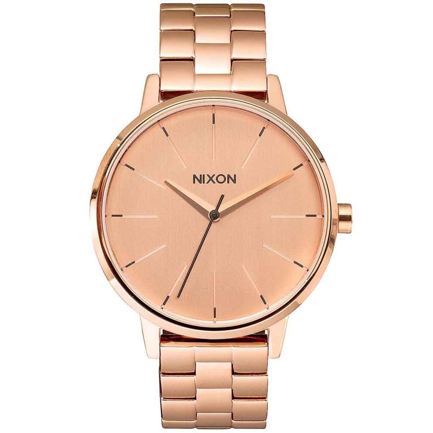 A099897 NIXON Ladies The Kensington Rose Gold Watch. The Ladies Nixon A099897 Kensington watch in a stylish salmon-coloured design. The elegant round dial features high-visibility hands and baton markers 2 Year  Guarantee 3 Months No Payments and Interest