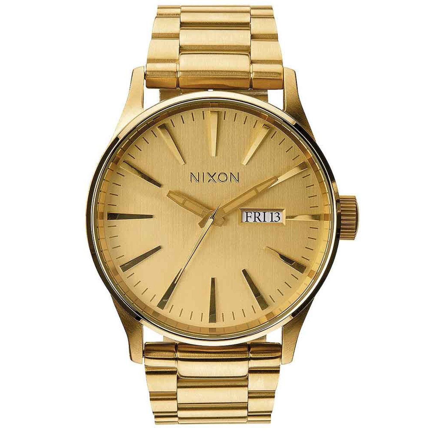 A356502 NIXON Mens SENTRY Gold Watch. Nixing the status quo of what you may expect when it comes to classically good-looking timepieces, the Sentry SS has entered the room and raised the bar.2 Year  Guarantee 3 Months No Payments and Interest for Q Card @
