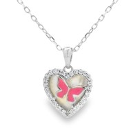 Sterling Silver Heart Shaped Butterfly Pendant | QNAYR04820