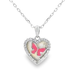 Sterling Silver Heart Shaped Butterfly Pendant | QNAYR04820