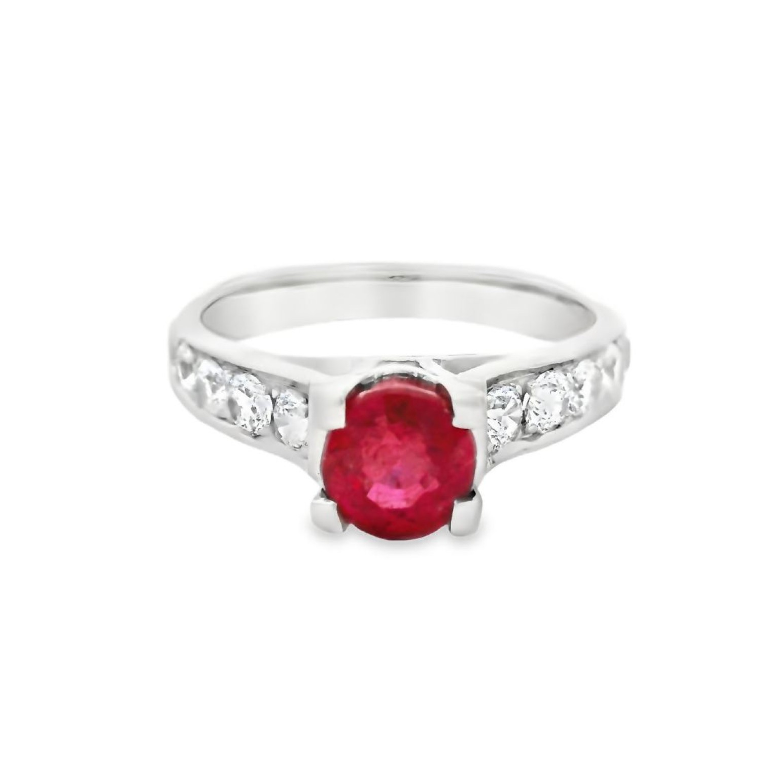Christies Jewellery - Sterling Silver Ruby Ring QRTMI170 Auckland NZ Sterling Silver Ruby Ring QRTMI170 - White CZ + Ruby