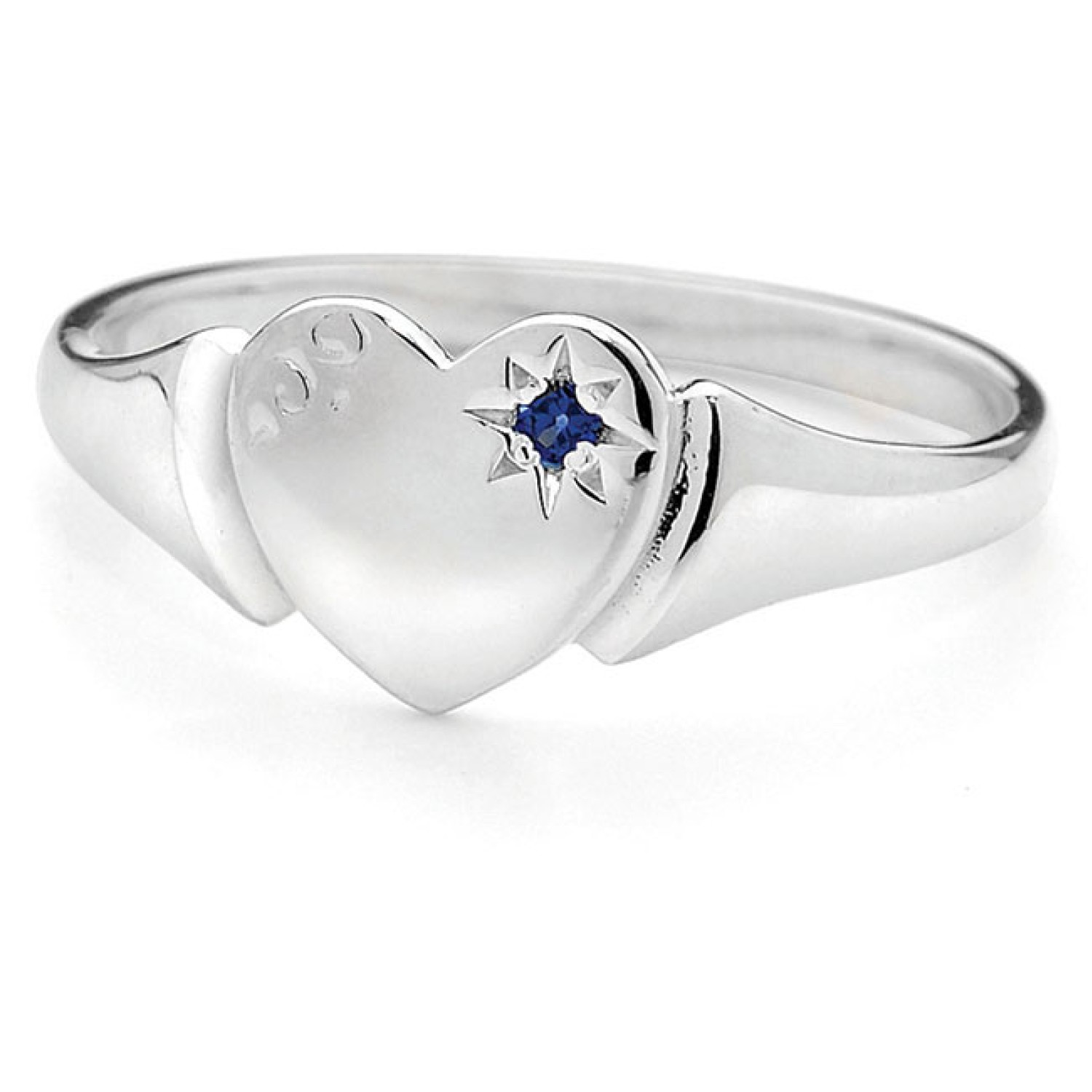 Sterling Silver Signet Heart Ring. A traditional silver heart Signet ring set with a blue cubic zirconia. Solid 925 Sterling Silver Christies exclusive 5 year guarantee 3 Months No Payments and Interest for Q Card holders Gift wrapped on request Set @chri