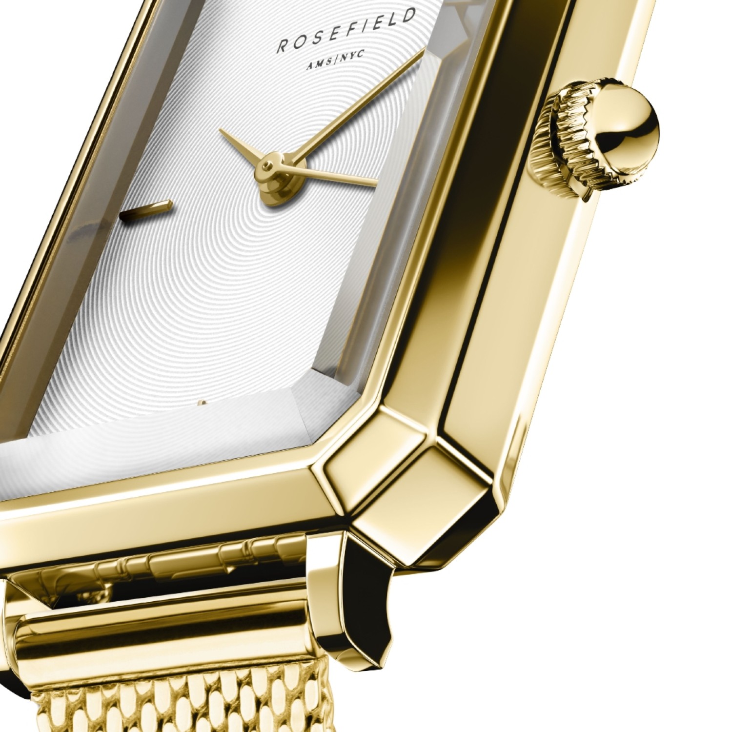 OWGMG-O73 Octagon XS White Dial Gold-Tone Mesh Watch by Rosefield Watches