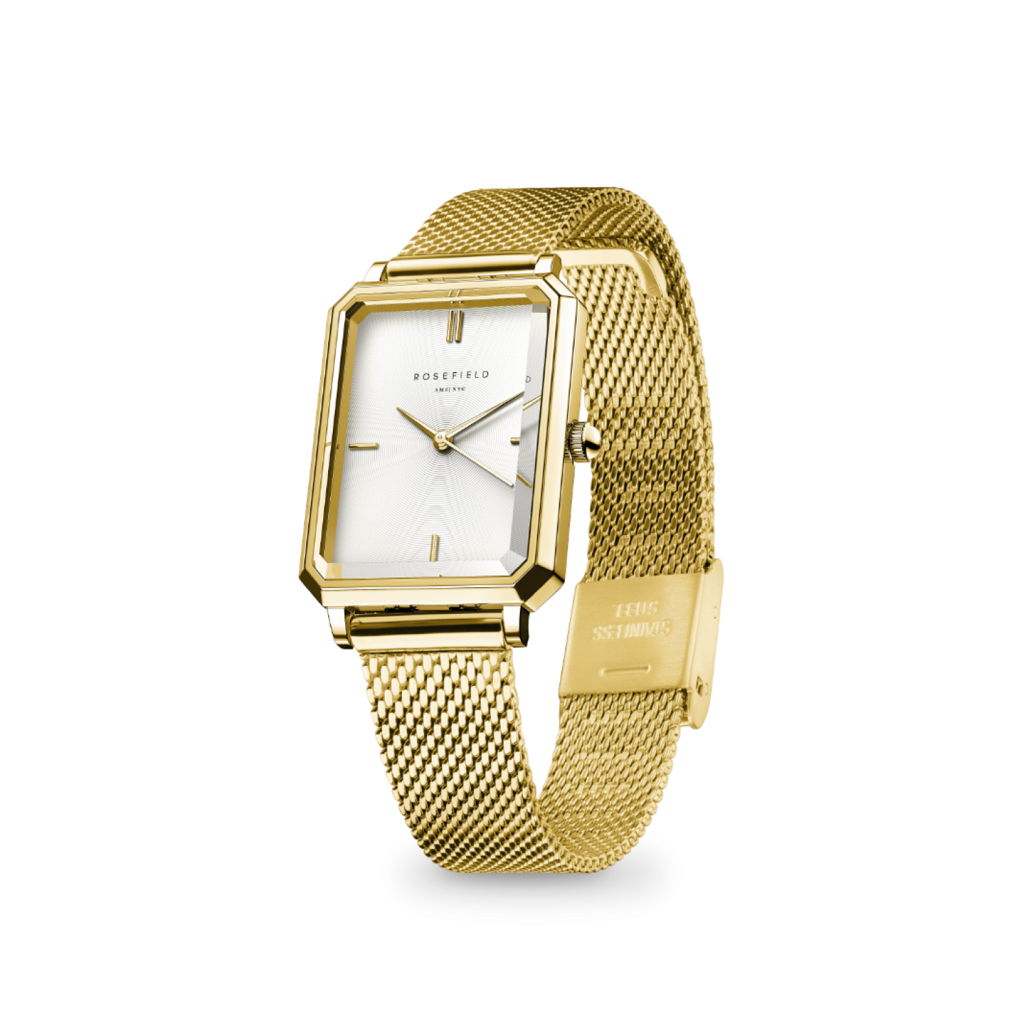 OWGMG-O73 Octagon XS White Dial Gold-Tone Mesh Watch by Rosefield Watches
