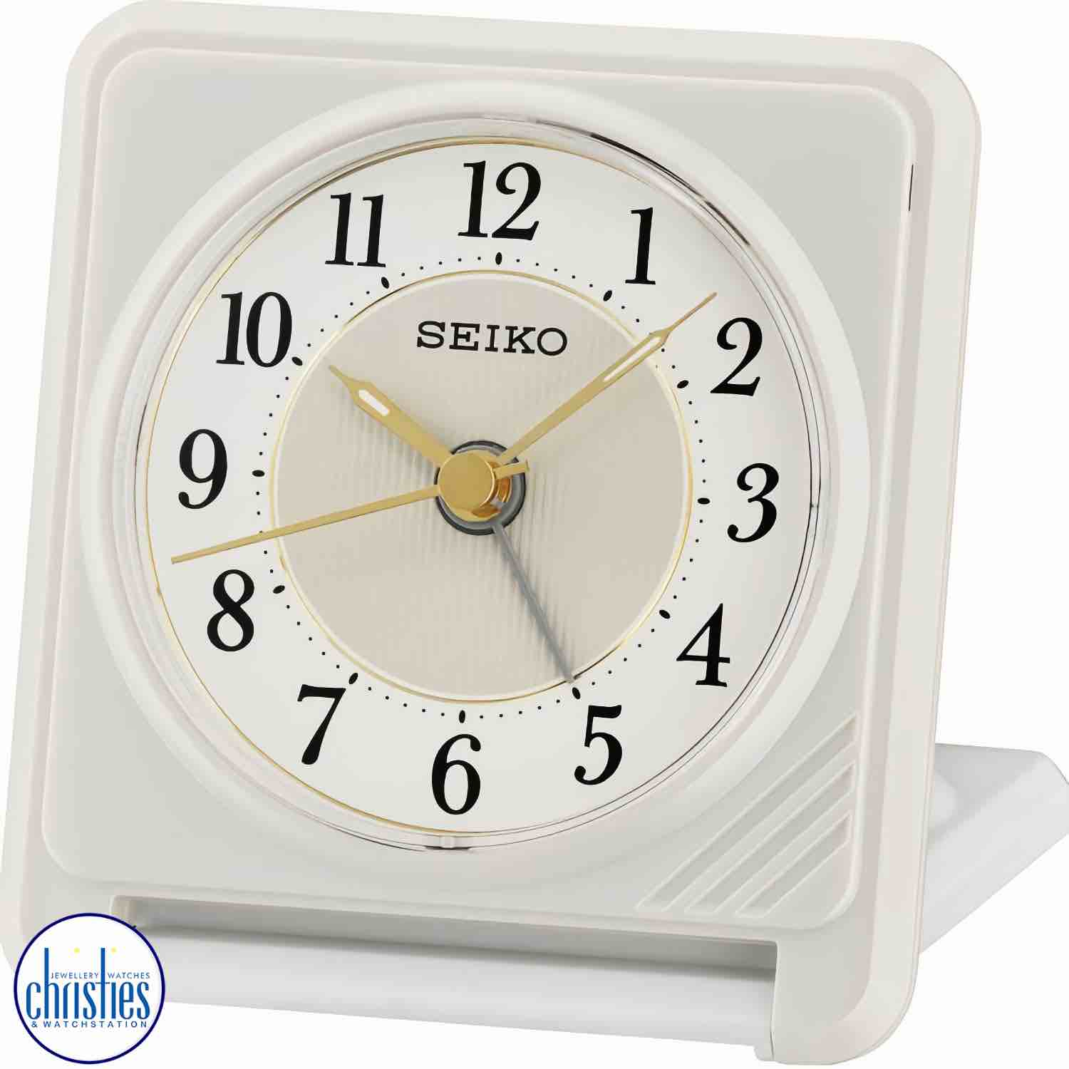 Christies Jewellery - QHT016W Seiko Clocks Travel Alarm Clock QHT016W Seiko Clocks Travel Alarm Clock. The Seiko QHT016W is a luminous travel alarm clock that features an ascending beep alarm, snooze function, and a light that can be activated by pressing the screen.