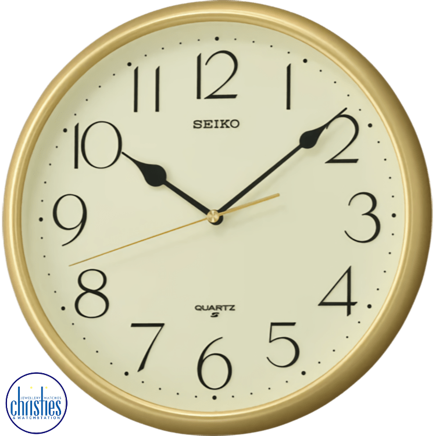 QXA747G Seiko Champagne  Analog Wall Clock. The Seiko Classic Gold Wall Clock QXA747G is an elegant and timeless timepiece that complements any interior decor.