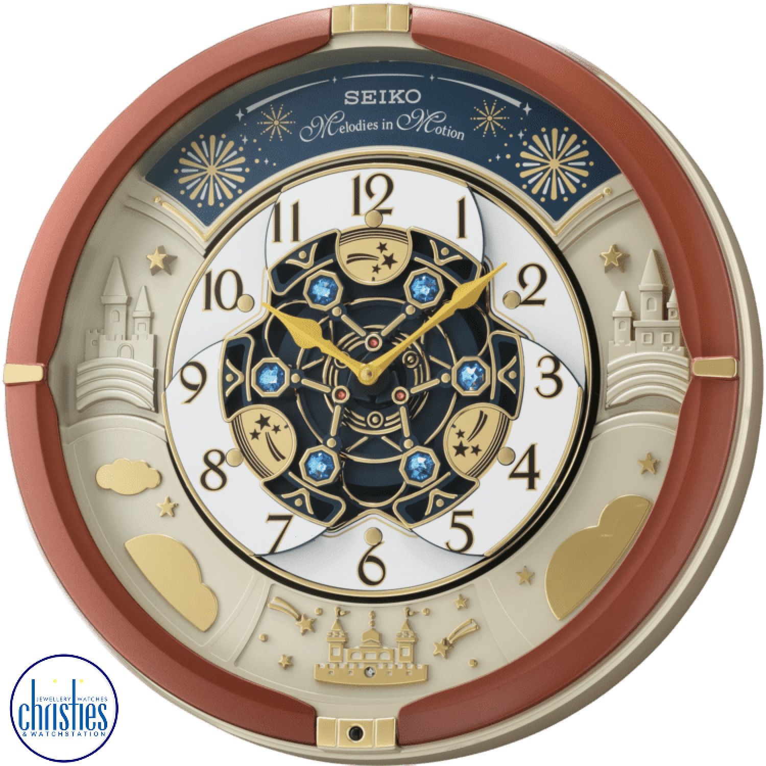 Christies Jewellery - QXM378-B Seiko Musical Motion Wall Clock QXM378-B Seiko Musical Motion Wall Clock. The Seiko QXM378-B Melodies In Motion clock is a stunning timepiece that combines functionality and style.