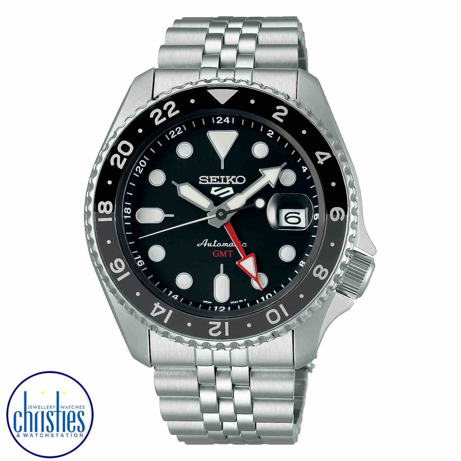 SSK001 Seiko 5 Sports SKX Sports Style GMT Series. Experience the perfect combination of durability, reliability, and international convenience with the Seiko 5 Sports SKX Sports Style GMT Series.