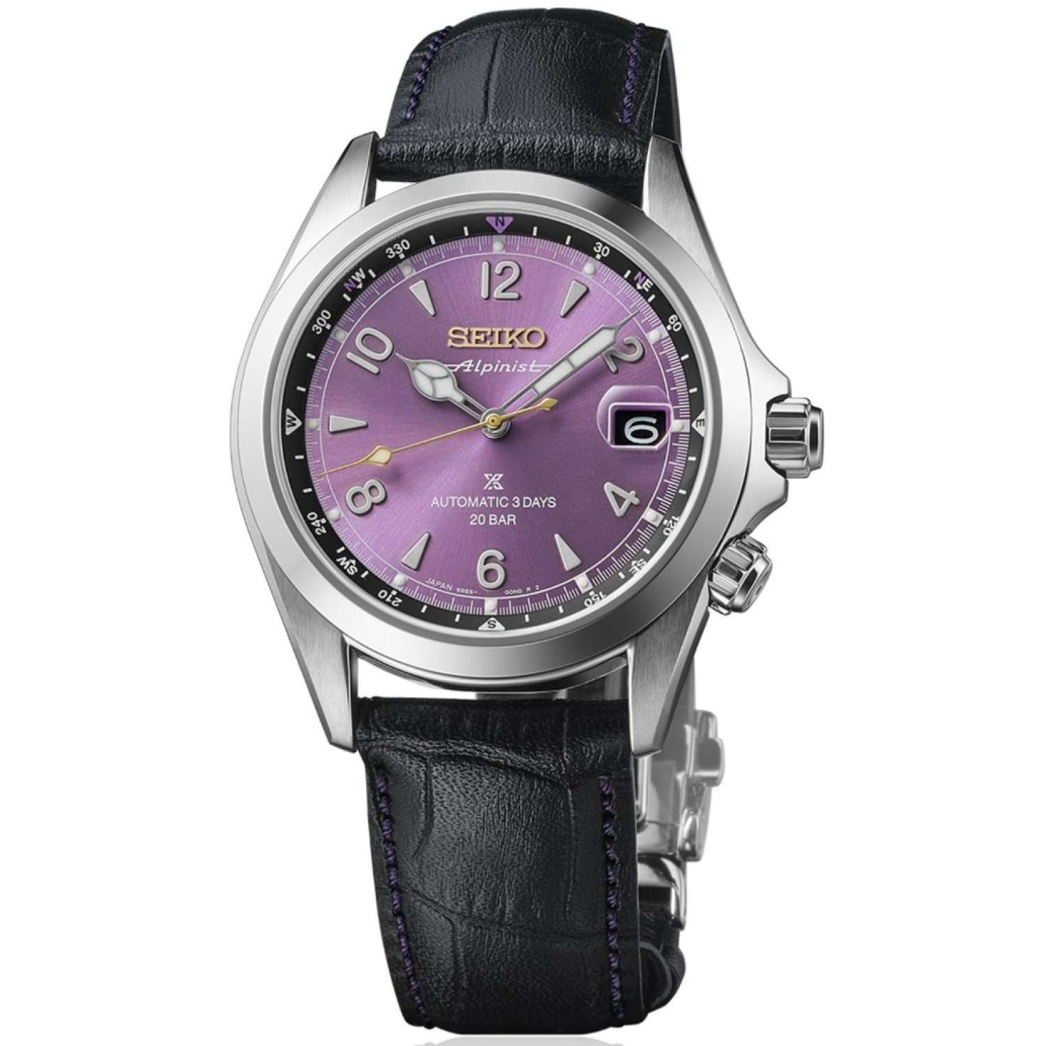 HBC006J / HBC006J1 Seiko Prospex Alpinist Limited Edition 145th Anniversary Watch HBC006J Seiko Prospex Alpinist Limited Edition 145th Anniversary Watch with purple dial and black leather strap