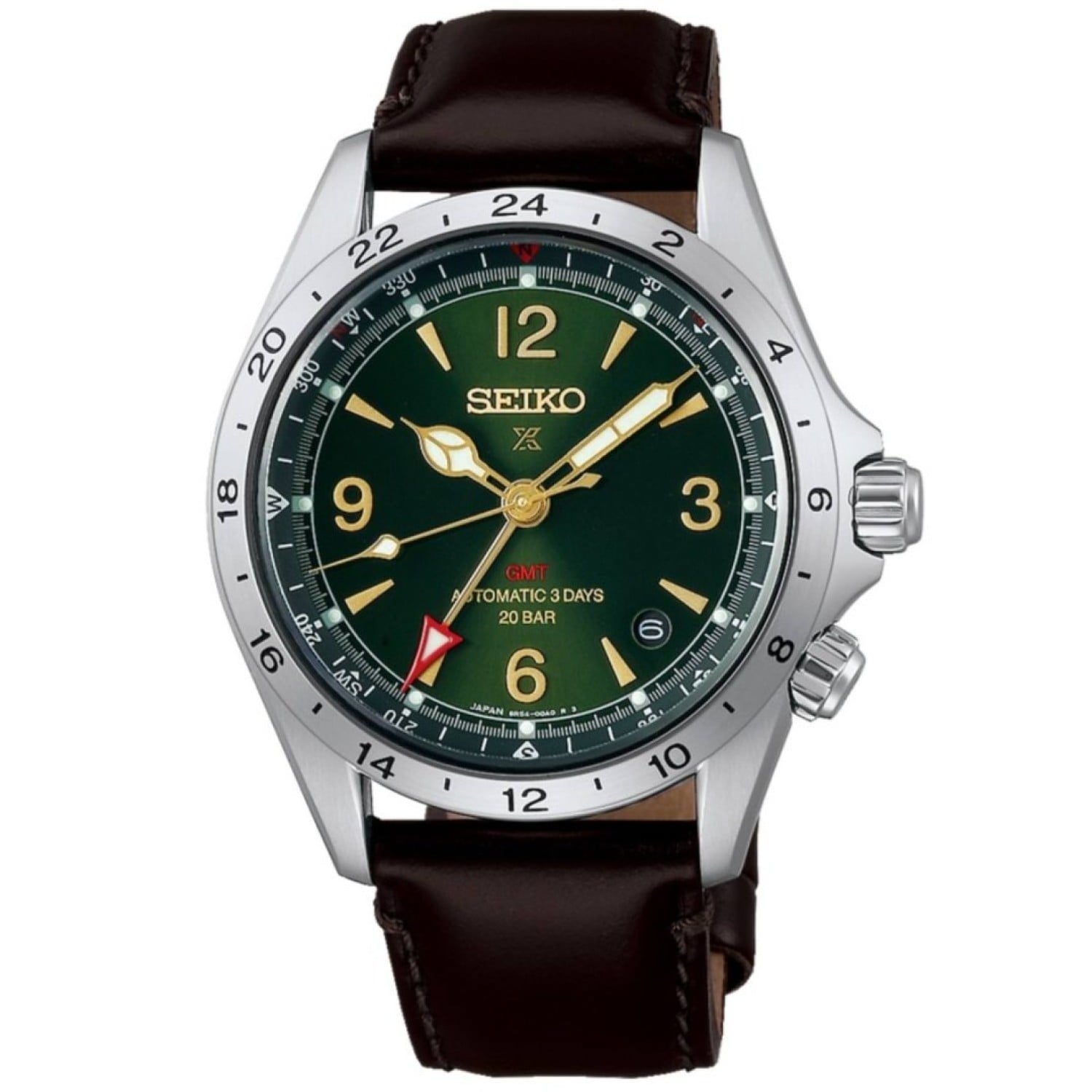 Seiko Prospex Alpinist GMT Leather Strap Watch Seiko Prospex Alpinist GMT Watch HBC007J1 Green Dial