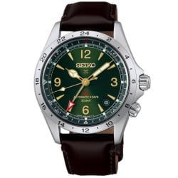 HBC007J1 Seiko Prospex Alpinist GMT Watch | Green Dial Brown Leather Strap