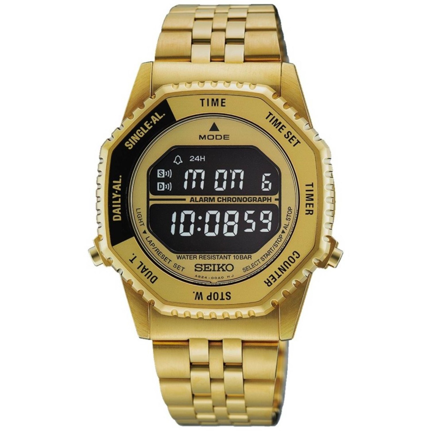 Seiko HFL003P Vintage Digital Gold Tone Alarm Chronograph Watch