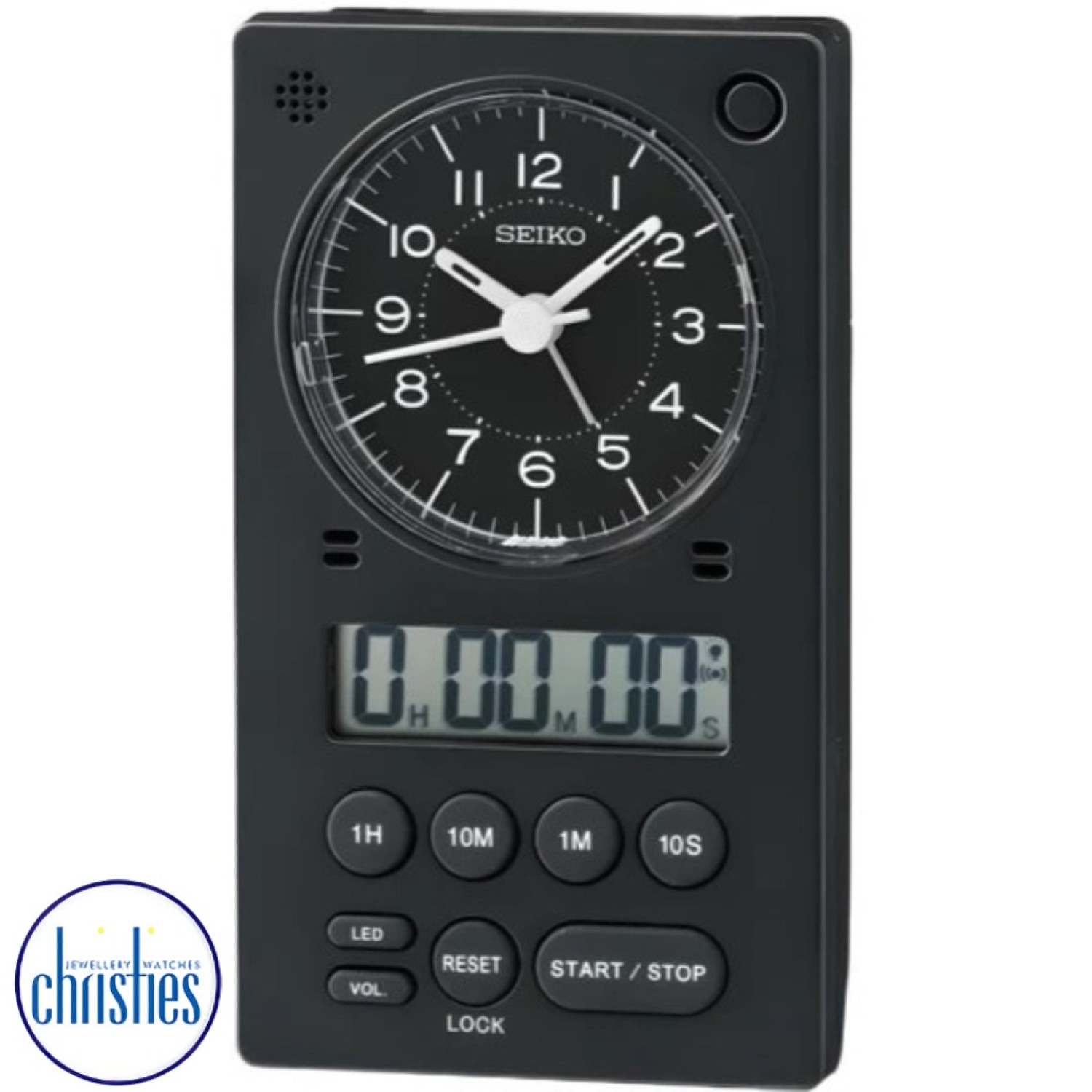 Christies Jewellery - QHE190K Seiko Table Clock with Stopwatch and Timer Watches Auckland NZ QHE190K Seiko Table Clock with Stopwatch and Timer QHE190-K Seiko Watches NZ | Seiko's commitment to craftsmanship ensures that each watch is made with precision and attention to detail.