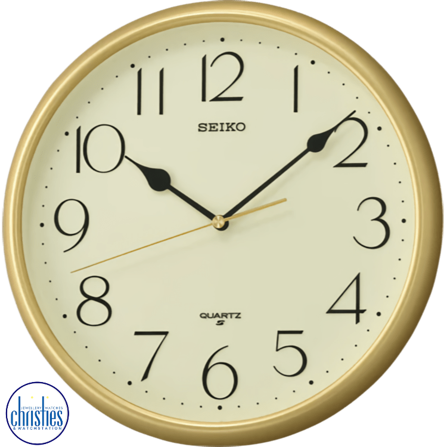 Christies Jewellery - QXA747G Seiko Champagne Analog Wall Clock QXA747G Seiko Champagne Analog Wall Clock. The Seiko Classic Gold Wall Clock QXA747G is an elegant and timeless timepiece that complements any interior decor.