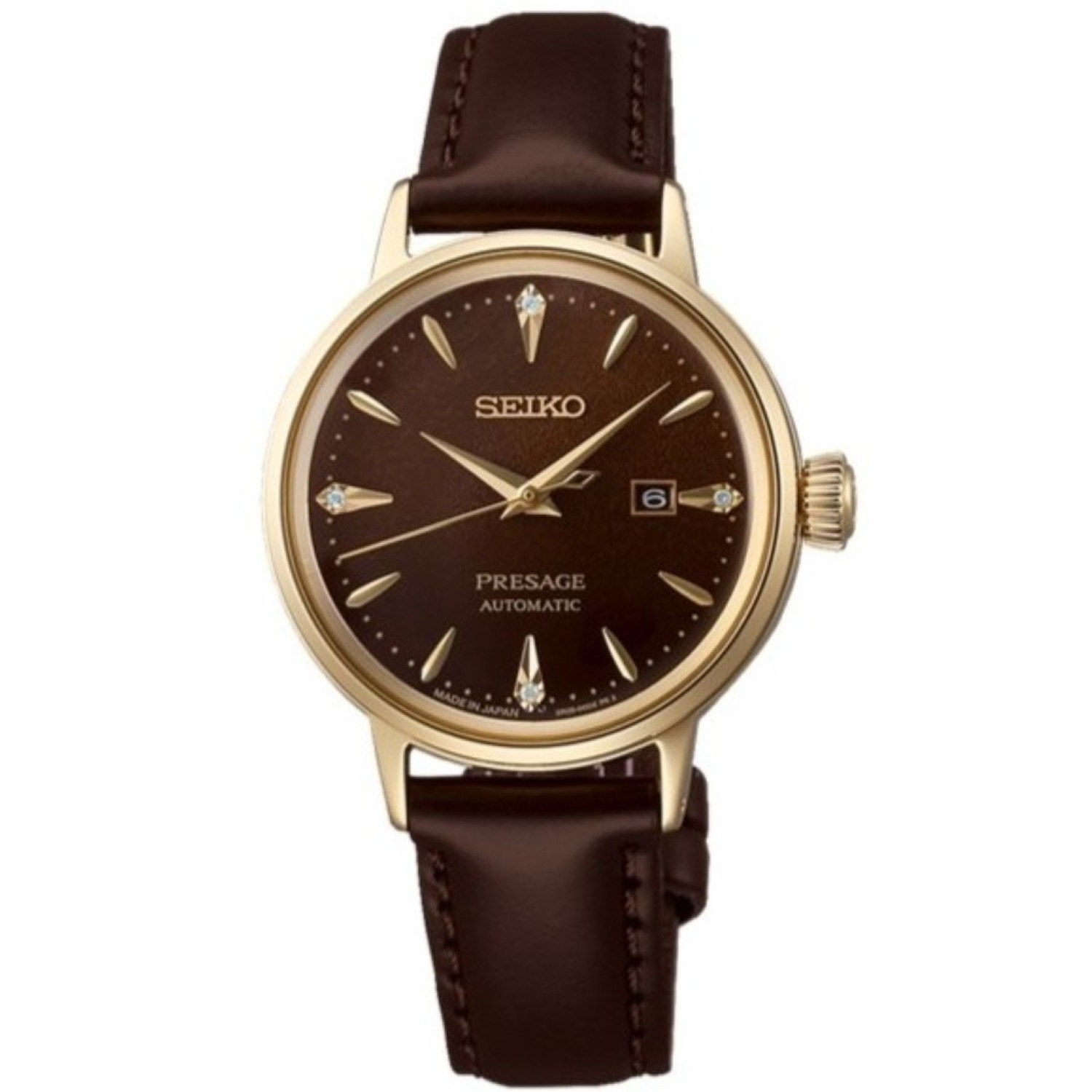 SRE020J Seiko Presage Ladies Watch – Rose Gold-Tone Automatic | Crafted for Elegance by Seiko Watches NZ Seiko Presage SRE020J Ladies Watch – Rose Gold-Tone Automatic with Brown Leather Strap