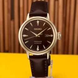 SRE020J Seiko Presage – Ladies Rose Gold-Tone Automatic with Brown Leather Strap