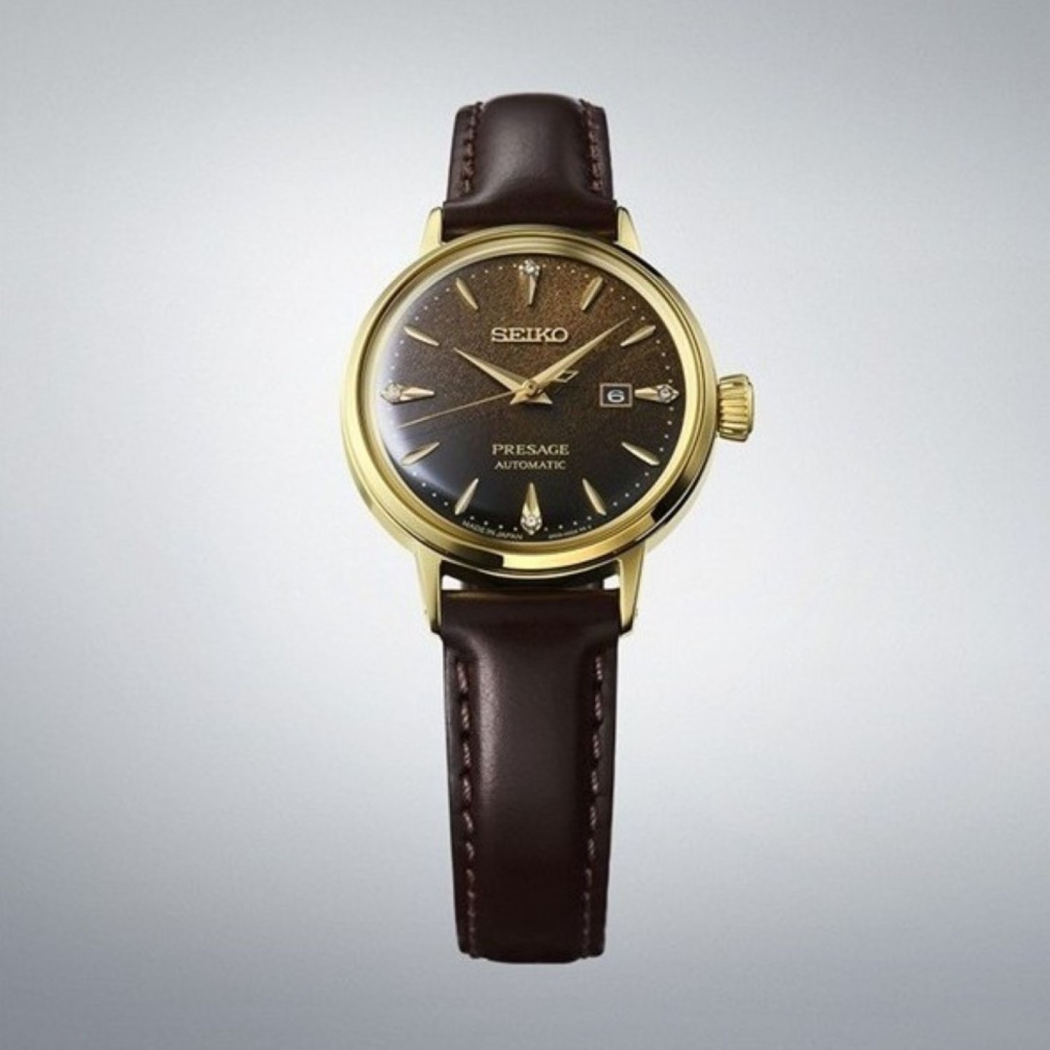 SRE020J Seiko Presage Ladies Watch – Rose Gold-Tone Automatic | Crafted for Elegance by Seiko Watches NZ Seiko Presage SRE020J Ladies Watch – Rose Gold-Tone Automatic with Brown Leather Strap