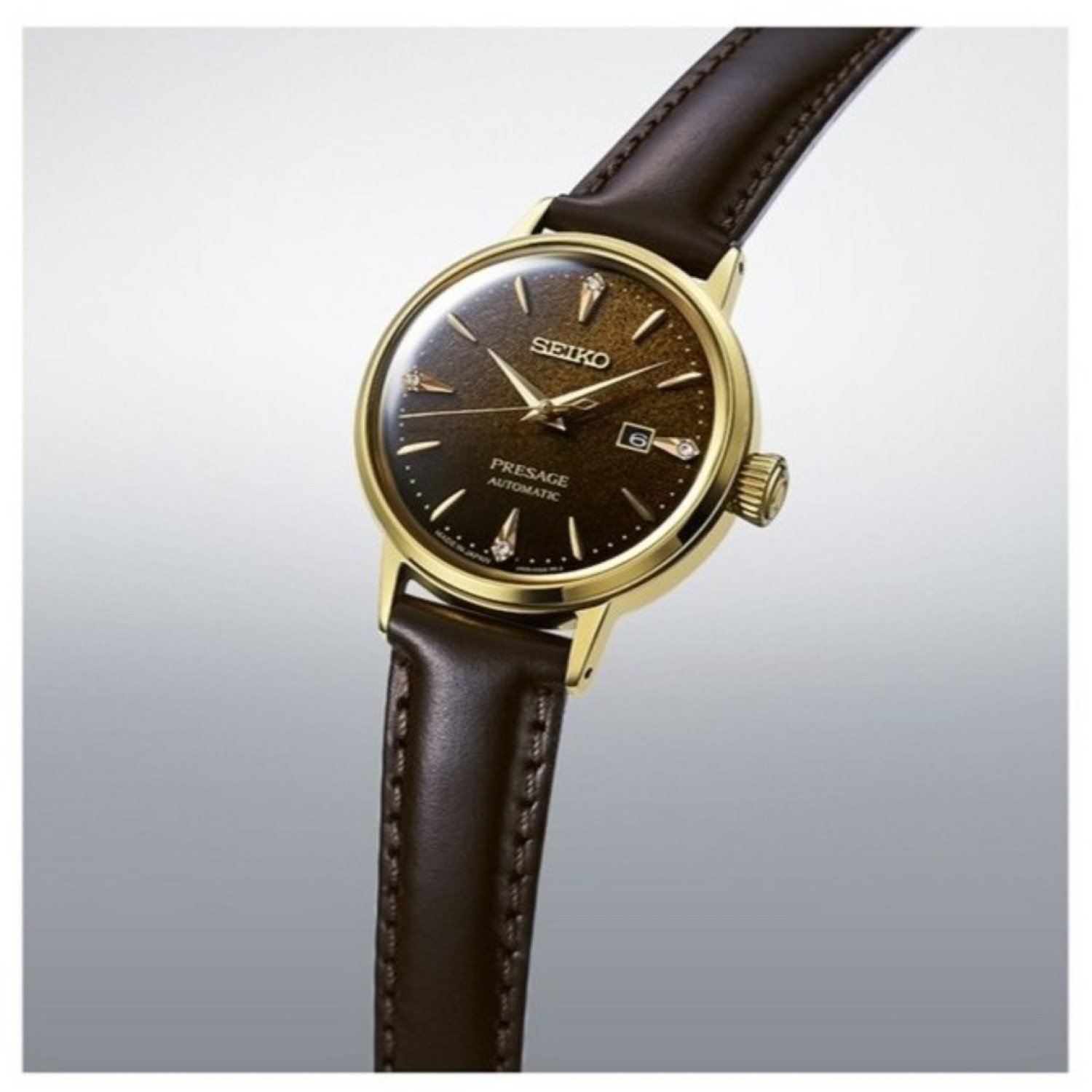 SRE020J Seiko Presage Ladies Watch – Rose Gold-Tone Automatic | Crafted for Elegance by Seiko Watches NZ Seiko Presage SRE020J Ladies Watch – Rose Gold-Tone Automatic with Brown Leather Strap
